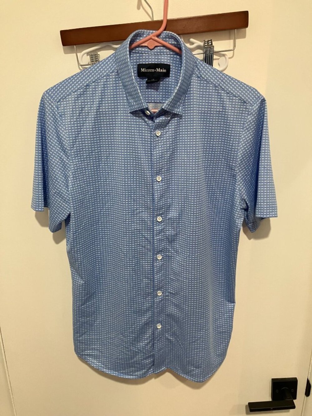 Mizzen+Main Men's Geometric Short-Sleeve Button-Down Shirt, Blue/White, Small Tr